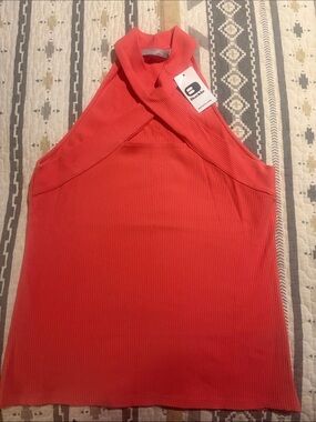 BNWT Coral Ribbed Cross Neck Tank Top Buckle Red by BKE Lg